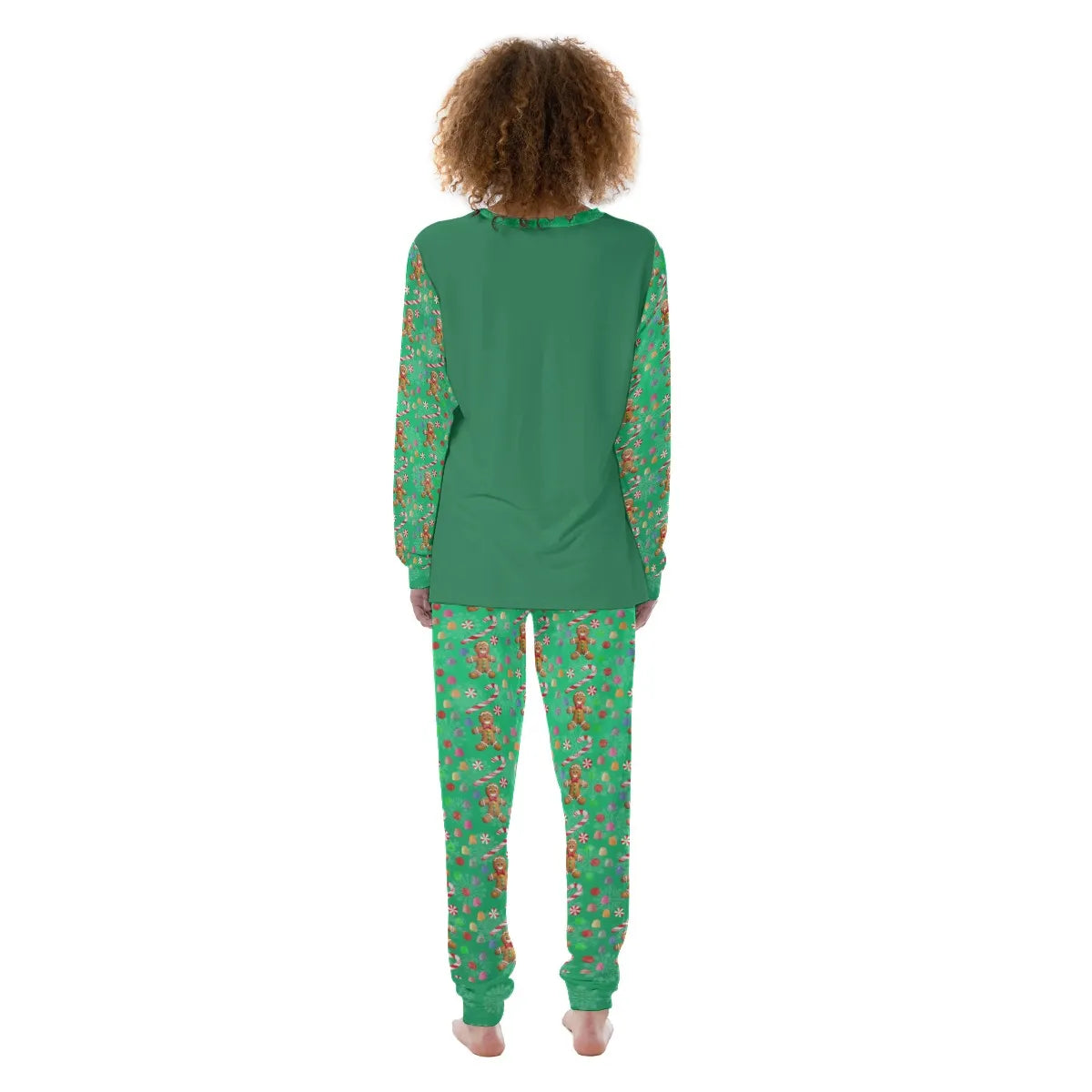 Gingerbread Candy Print Women’s Pajamas on Green Background - Printspirationz