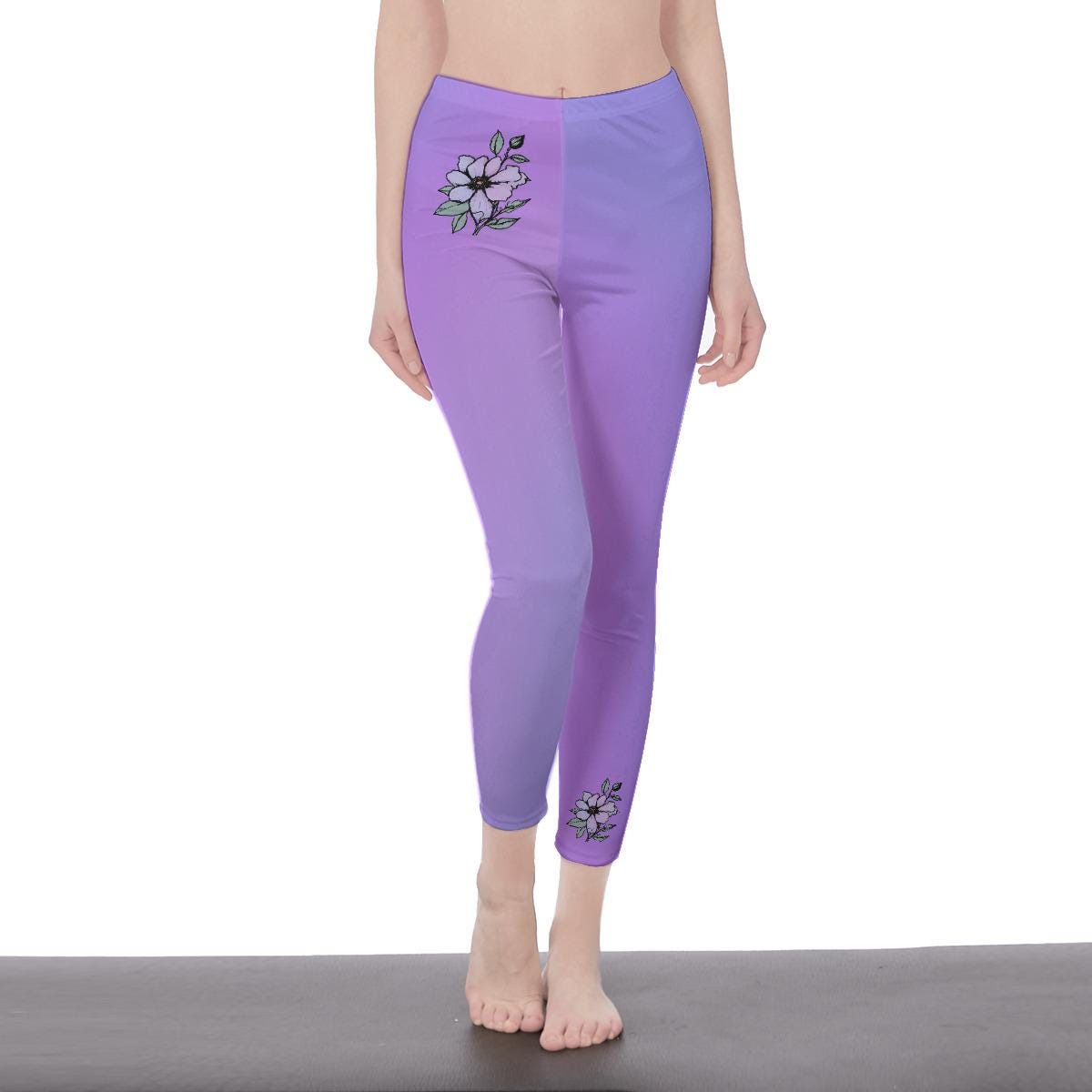 Lavender Gradient Stylish Ombre Floral Decal Casual Solid Leggings - Sporty Exercise Skinny Fit, Yoga Pants - Everyday Wear - Printspirationz