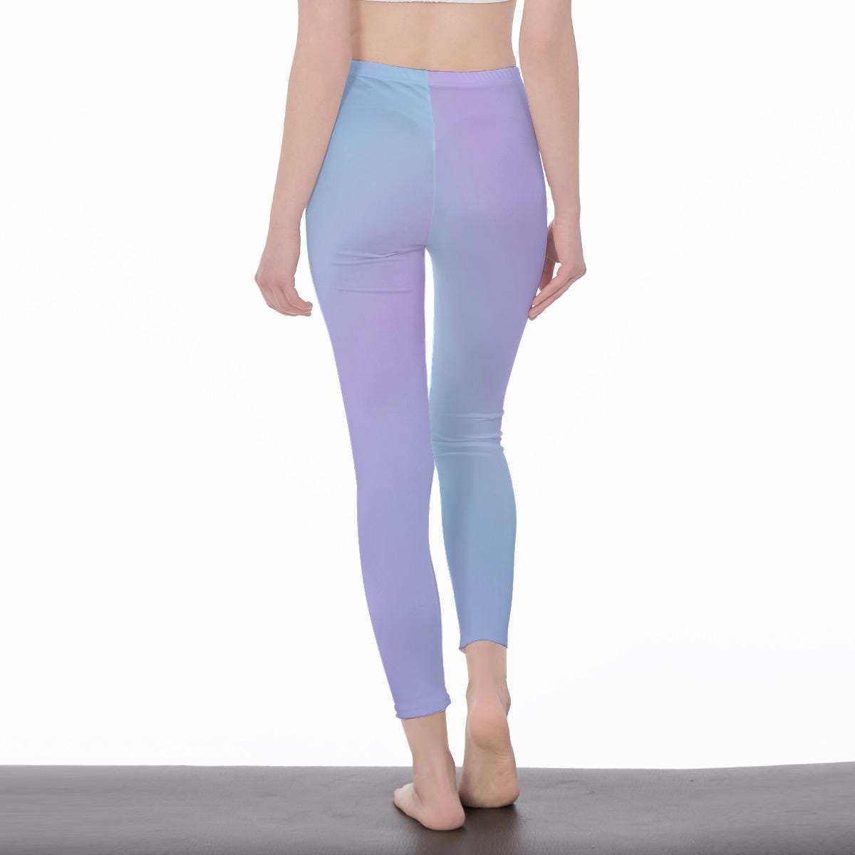 Pastel Blue and Lavender Gradient Stylish Ombre Floral Decal Casual Solid Leggings - Sporty Exercise Skinny Fit, Yoga Pants - Everyday Wear - Printspirationz