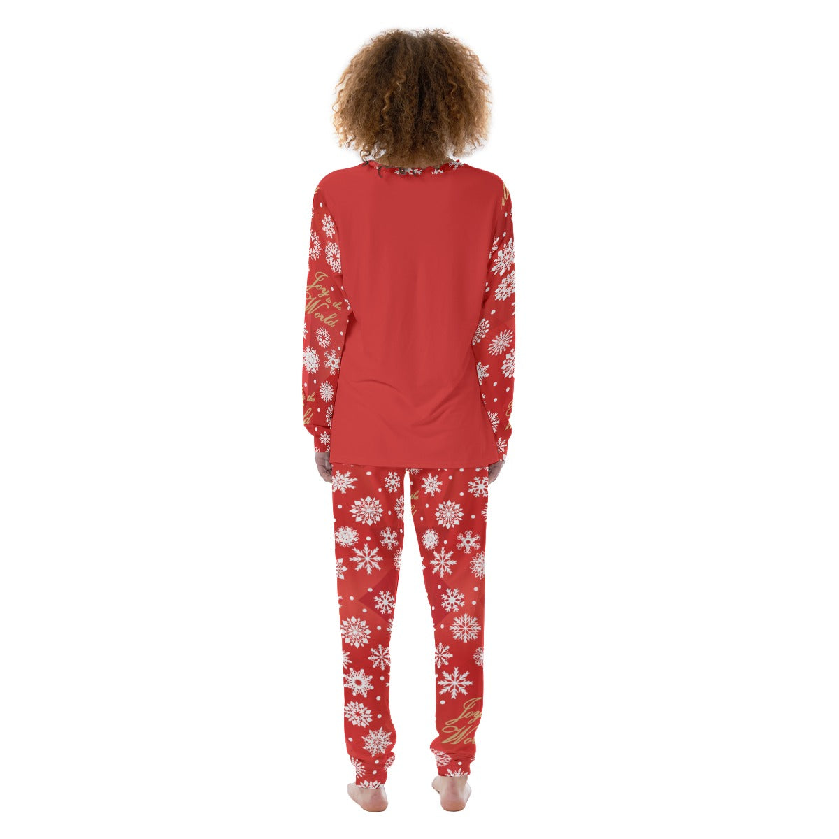 Joy to the World Snowflake Print Women’s Pajamas Set on Red Background - Printspirationz
