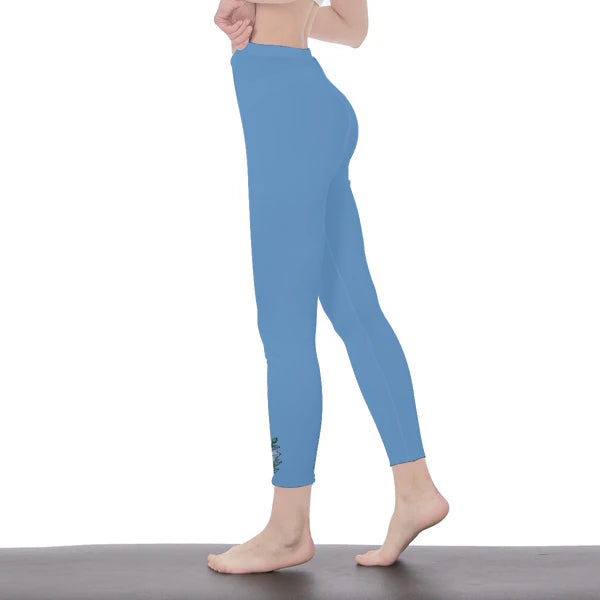 Light Blue Stylish Floral Decal Solid Casual Leggings for Women - Versatile Cut & Sew Exercise, Skinny Fit, Sporty, Yoga Pants - Comfy Everyday Wear - Printspirationz
