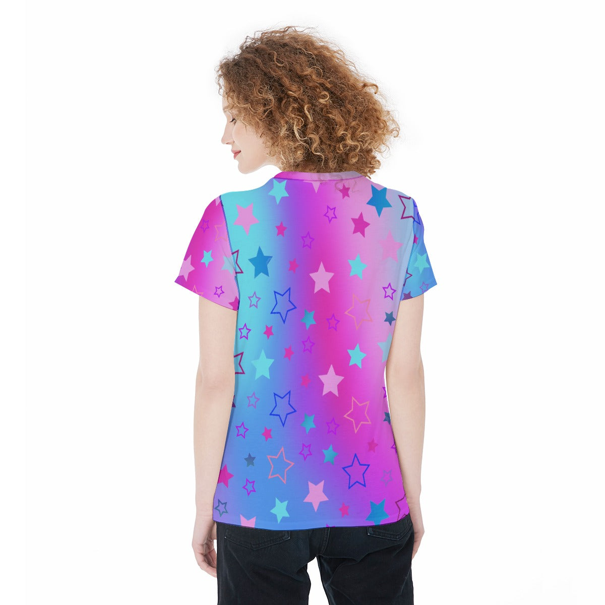 Lightweight Sports Jersey T-Shirt with Blue Purple Pink Starry All Over Print – Women’s Breathable Activewear Top - Printspirationz