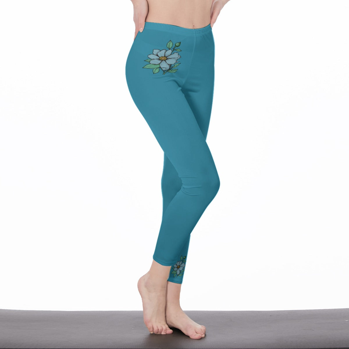 Teal Stylish Floral Decal Solid Casual Leggings for Women - Versatile Cut & Sew Exercise, Skinny Fit, Spo - Printspirationz