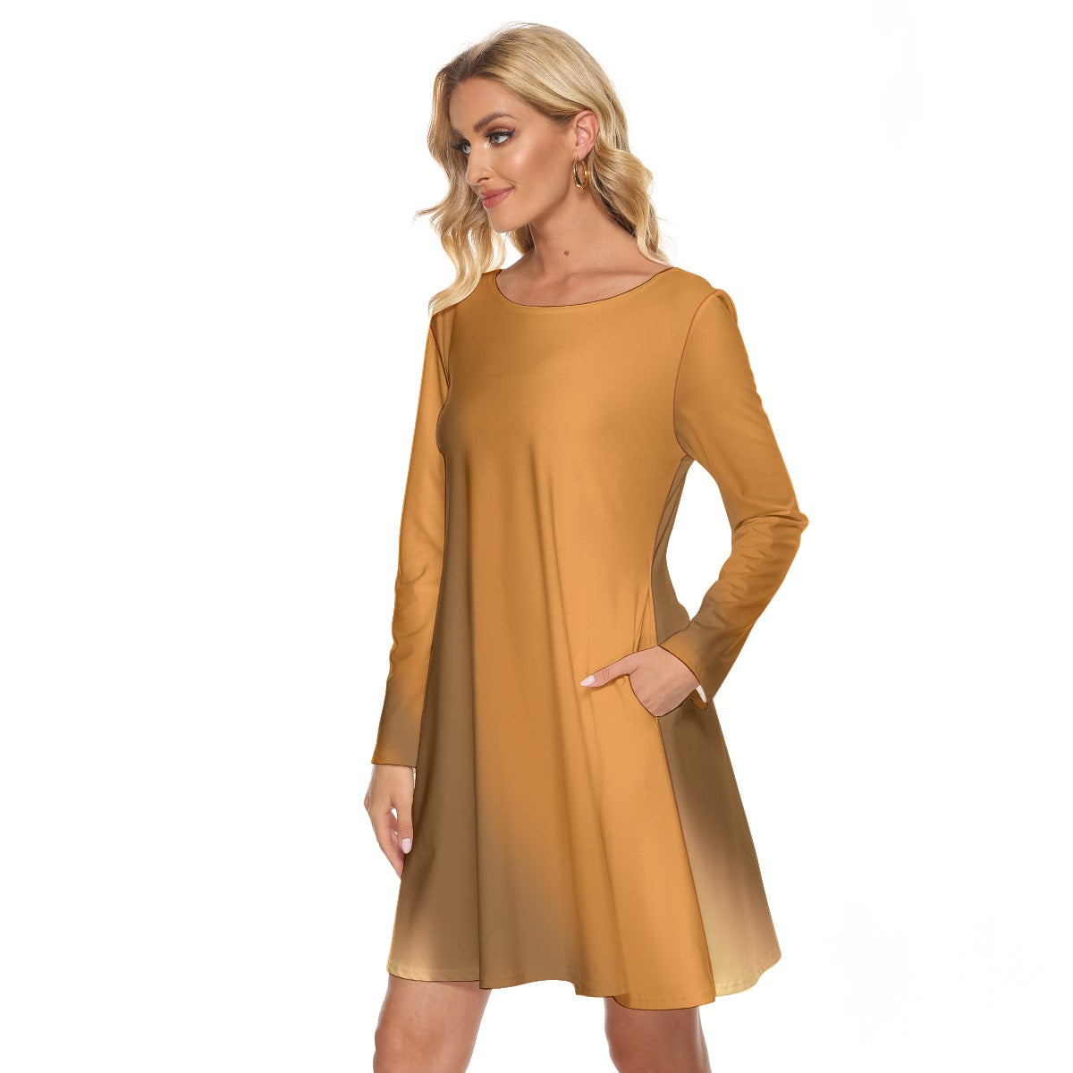 Women’s Crew Neck Dress – Brown Gradient Design, Warm & Elegant Everyday Style - Printspirationz