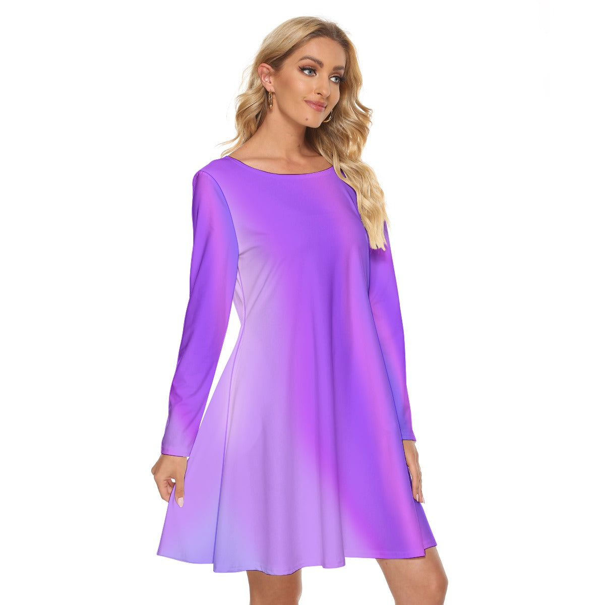 Women’s Crew Neck Dress – Purple Gradient Design, Elegant & Comfortable Everyday Wear - Printspirationz