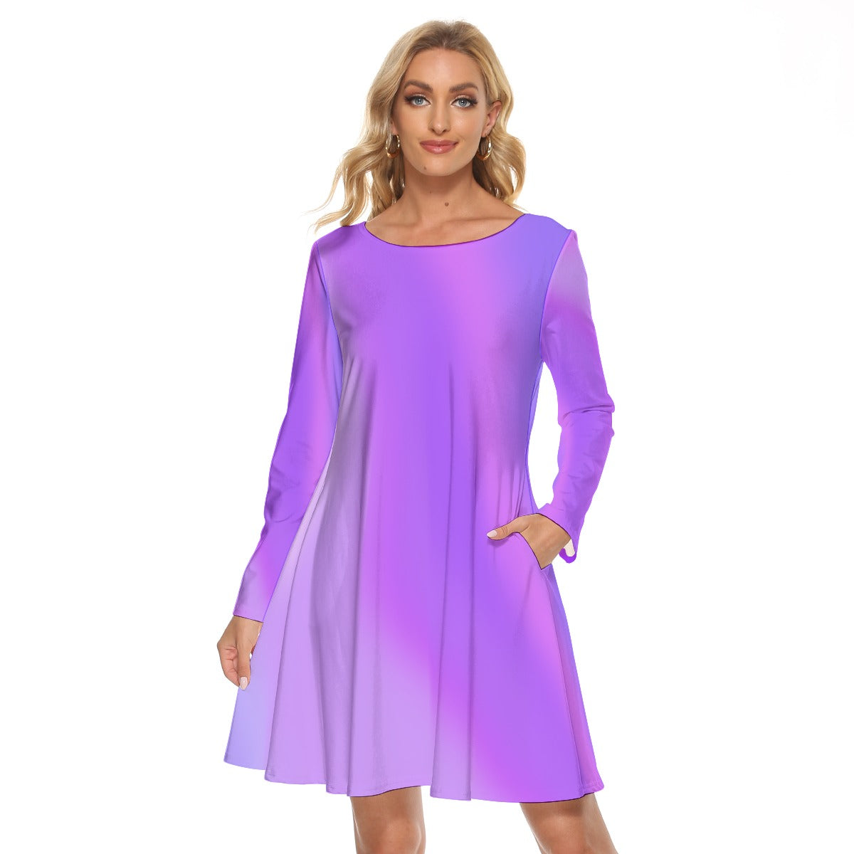 Women’s Crew Neck Dress – Purple Gradient Design, Elegant & Comfortable Everyday Wear - Printspirationz