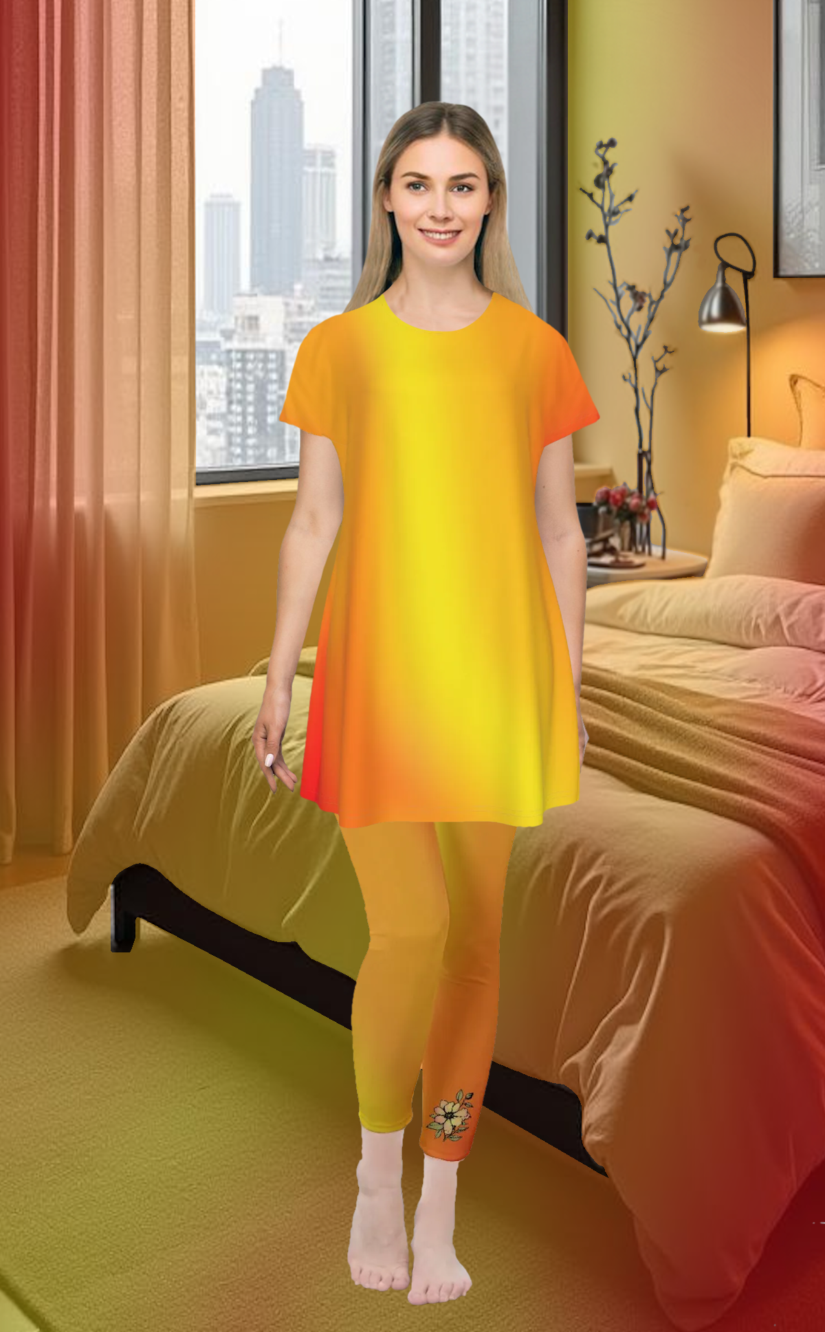 Women's Oversized Short Sleeve T-shirt Dress For Women - With Vibrant Warm Gradient Colors - Printspirationz