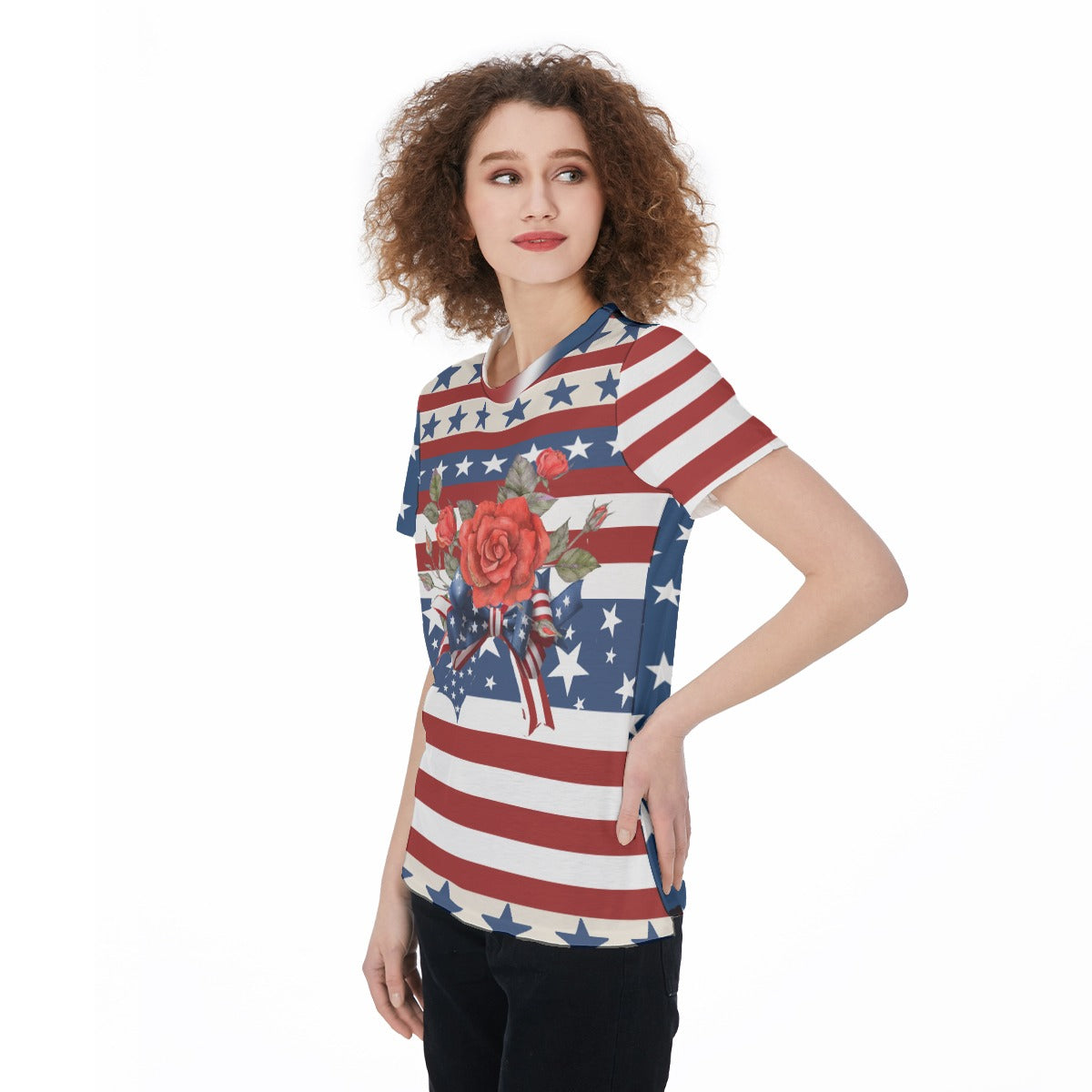 American Patriotic Tee - USA Flag Inspired Round Neck T-Shirt For Women - Lightweight, Casual, Festive Independence Day Sports Jersey Gym Workout Top - Lightweight and Trendy! - Printspirationz