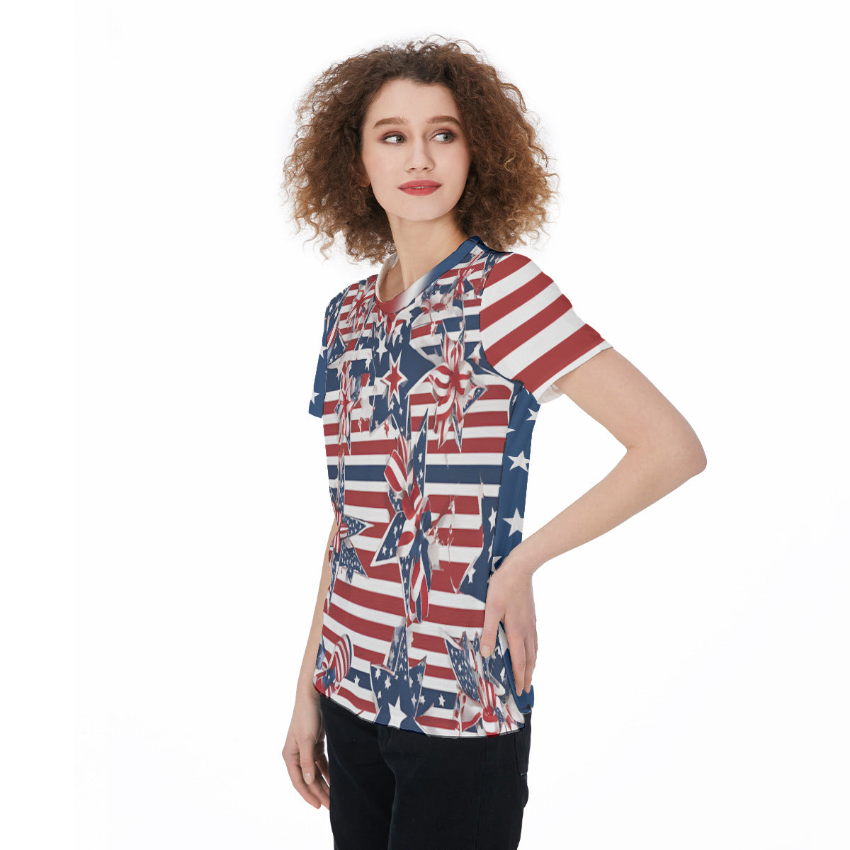 American Patriotic Tee - USA Flag Inspired Round Neck T-Shirt For Women - Lightweight, Casual, Festive Independence Day Sports Jersey Gym Workout Top - Lightweight and Trendy! - Printspirationz