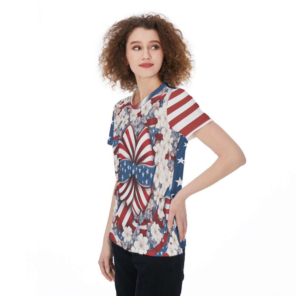 American Patriotic Tee - USA Flag Inspired Round Neck T-Shirt For Women - Lightweight, Casual, Festive Independence Day Sports Jersey Gym Workout Top - Lightweight and Trendy! - Printspirationz