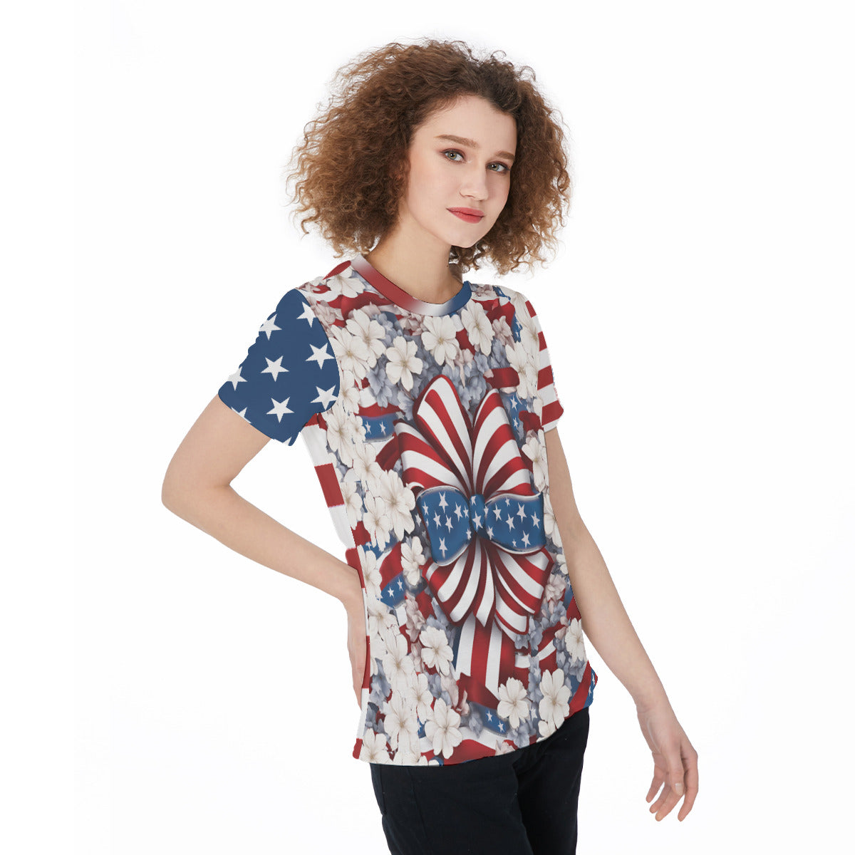 American Patriotic Tee - USA Flag Inspired Round Neck T-Shirt For Women - Lightweight, Casual, Festive Independence Day Sports Jersey Gym Workout Top - Lightweight and Trendy! - Printspirationz