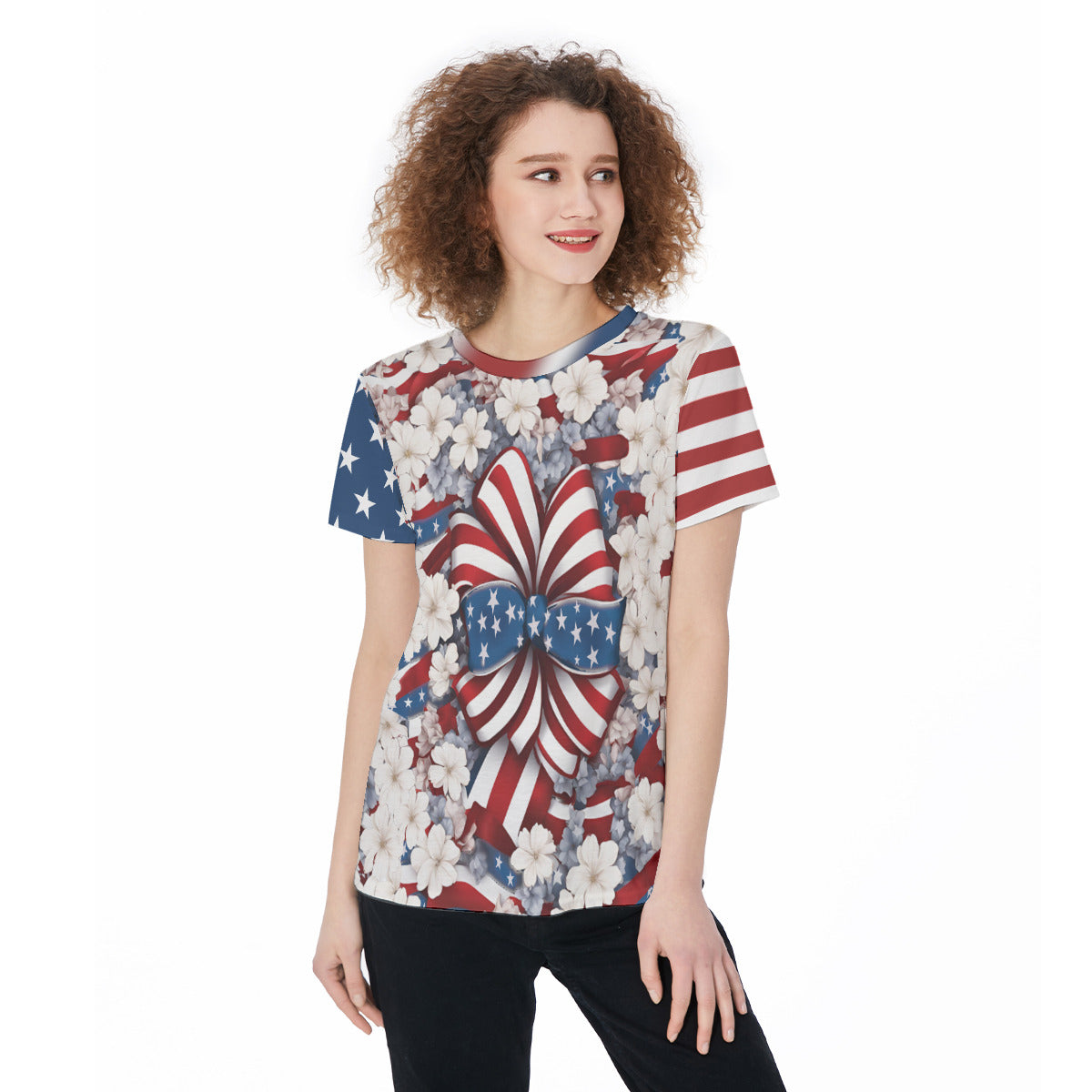 American Patriotic Tee - USA Flag Inspired Round Neck T-Shirt For Women - Lightweight, Casual, Festive Independence Day Sports Jersey Gym Workout Top - Lightweight and Trendy! - Printspirationz