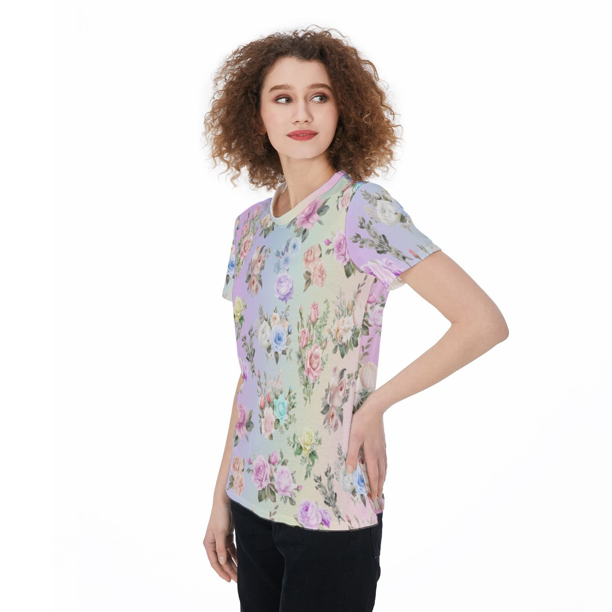 Soft Feminine Floral Workout Tee - Vibrant Pastel Rainbow Colors - Gym Fitness Activewear Top - Casual Sports Jersey T-shirt for Women - Printspirationz