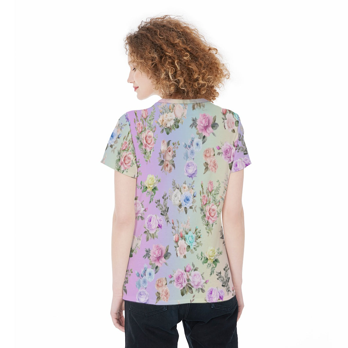 Soft Feminine Floral Workout Tee - Vibrant Pastel Rainbow Colors - Gym Fitness Activewear Top - Casual Sports Jersey T-shirt for Women - Printspirationz