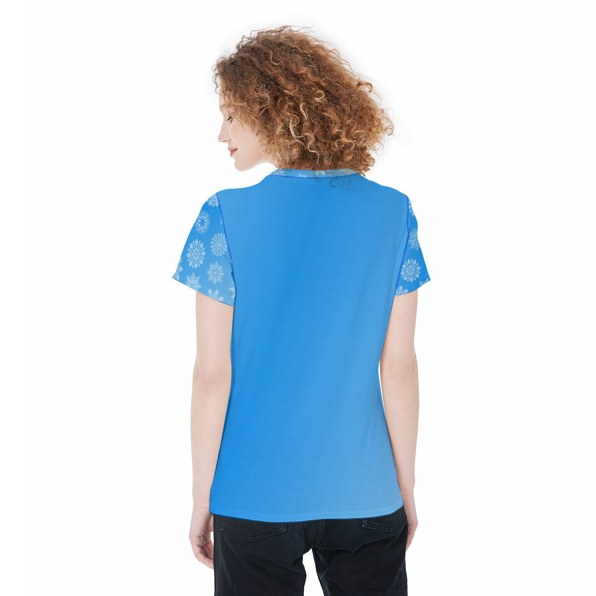 Holiday Santa Claus Women's Sports Jersey, Christmas Athletic Shirt, Festive Workout Top, Blue Background Sweatshirt, Xmas Gift for Her, Pajama Top - Printspirationz