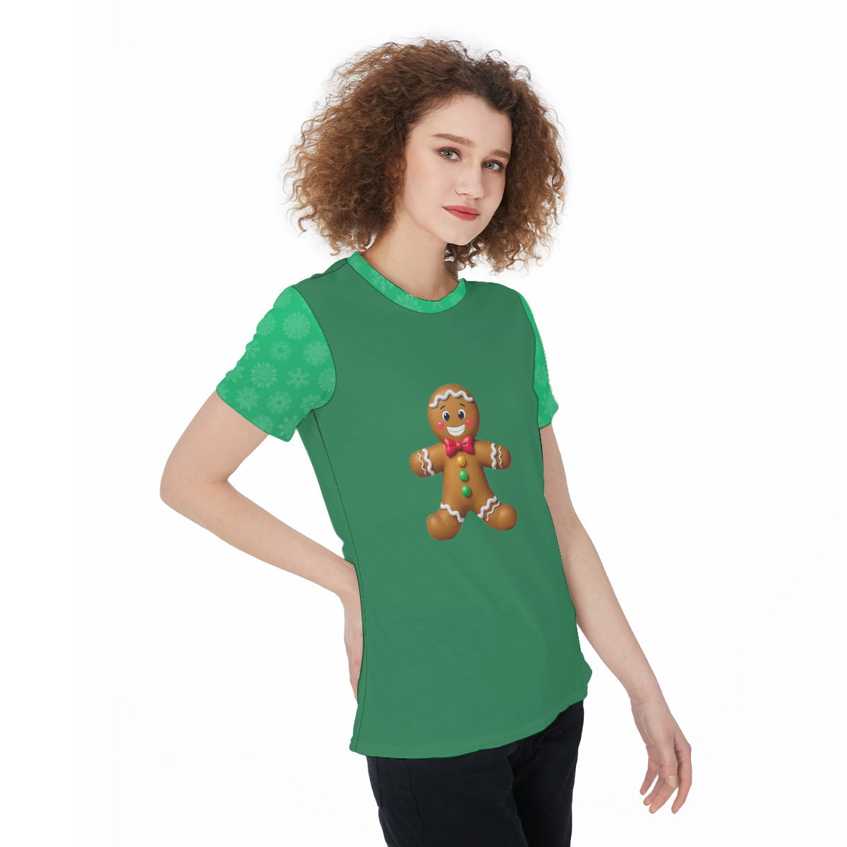 Sports Jersey with Gingerbread Man Design, Christmas Long Sleeve Shirt, Winter Holiday Women's Top, Festive Athletic Apparel, Snowflake Pajama Top - Printspirationz