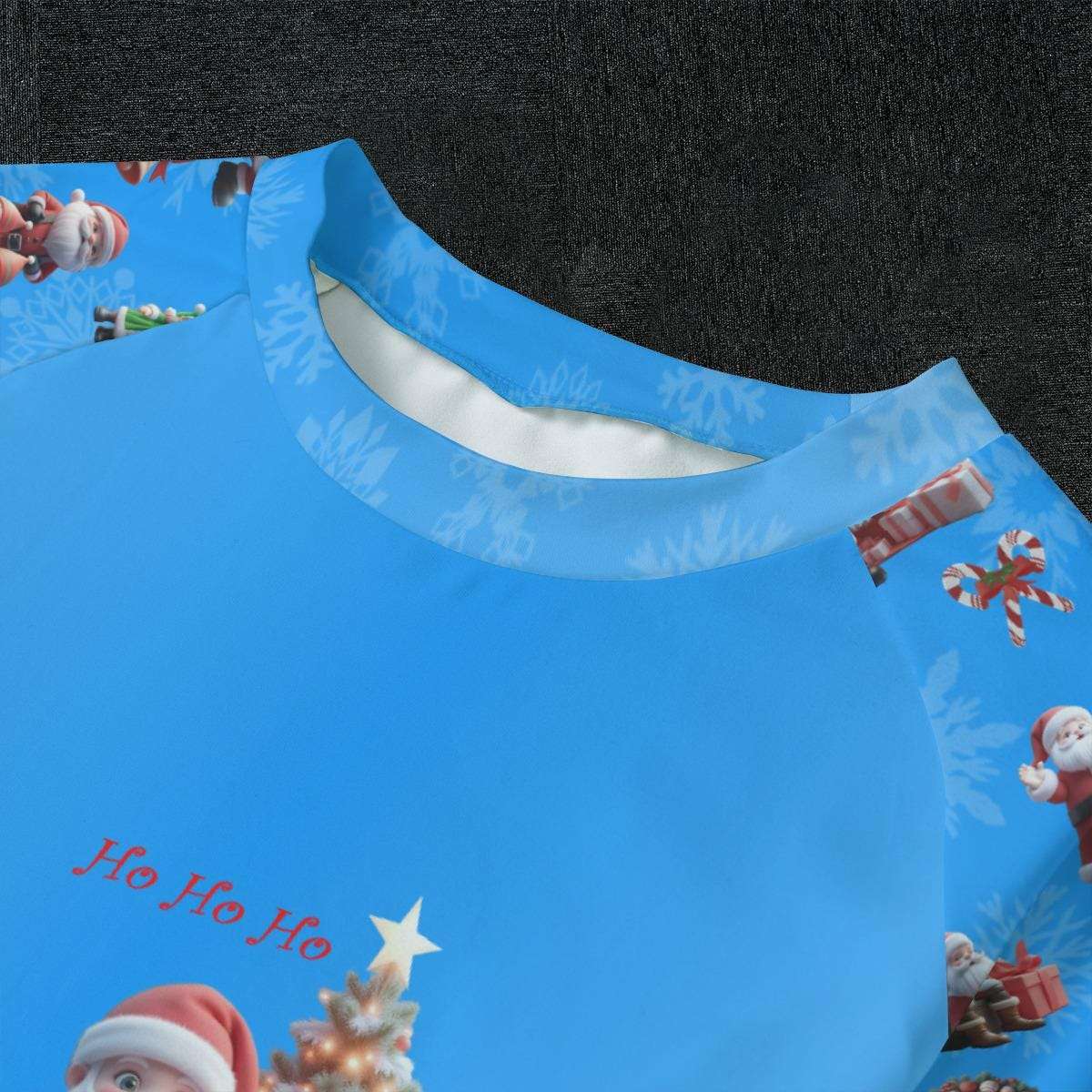 Kid's Blue Santa Claus Pajamas Set - Blue Background - Christmas Sleepwear, Matching family outfit, long sleeves loungewear, Holiday 2 pc