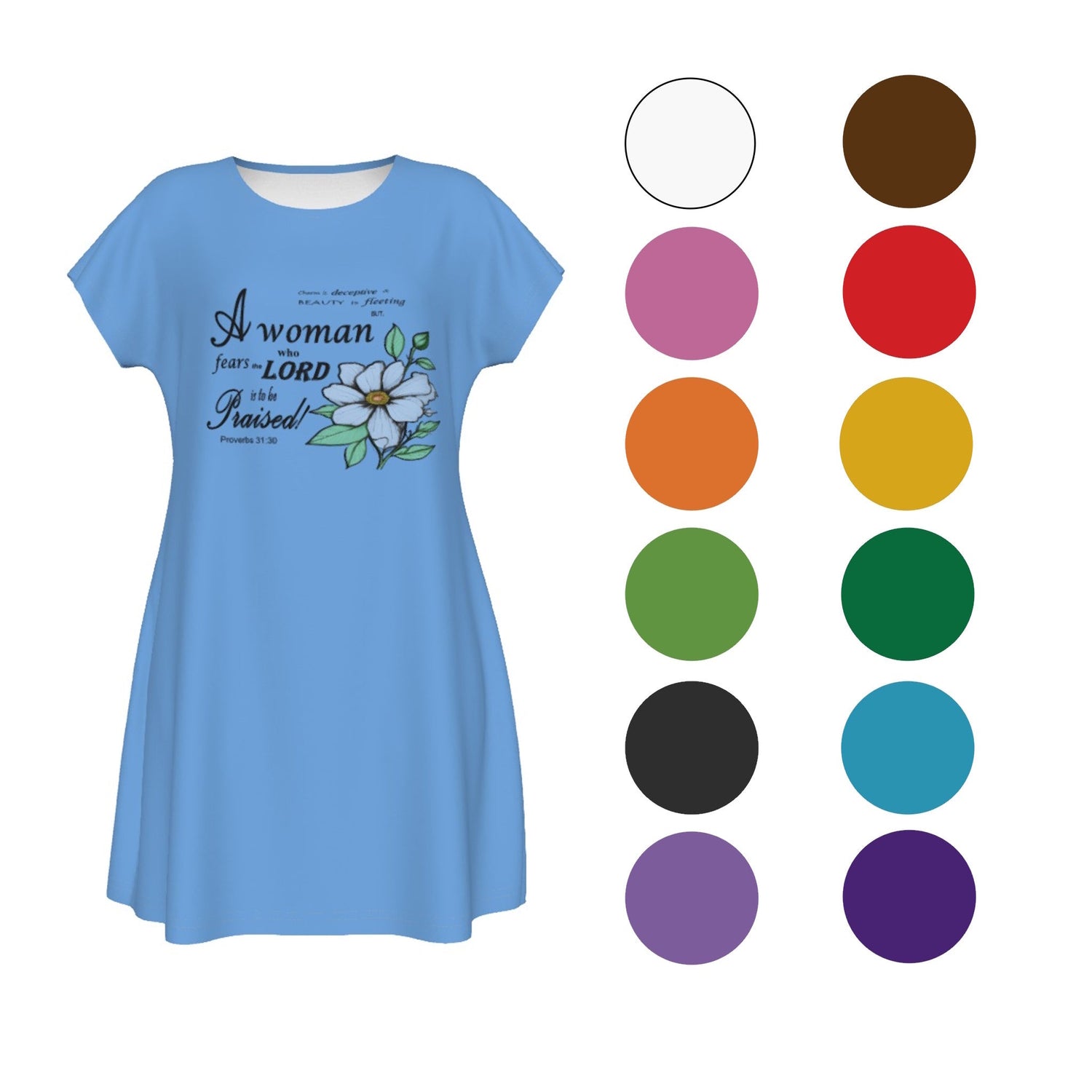 Women's Shirts & Tops - Oversized Short Sleeve T-shirt Dresses - Proverbs 31:30