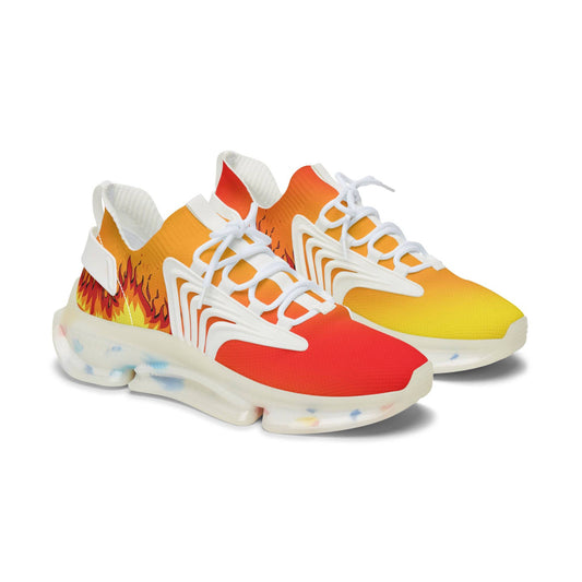 Womens Mesh Sneakers with Fire Flame Print, Breathable Lace Up Canvas Shoes for Athletic and Casual Style - Printspirationz