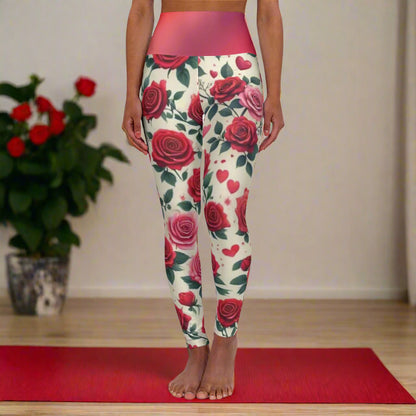 Yoga Leggings, Red Roses Pattern, Floral Workout Pants, Women's Activewear, Fitness Tights, Gym Leggings, Running Leggings - Printspirationz