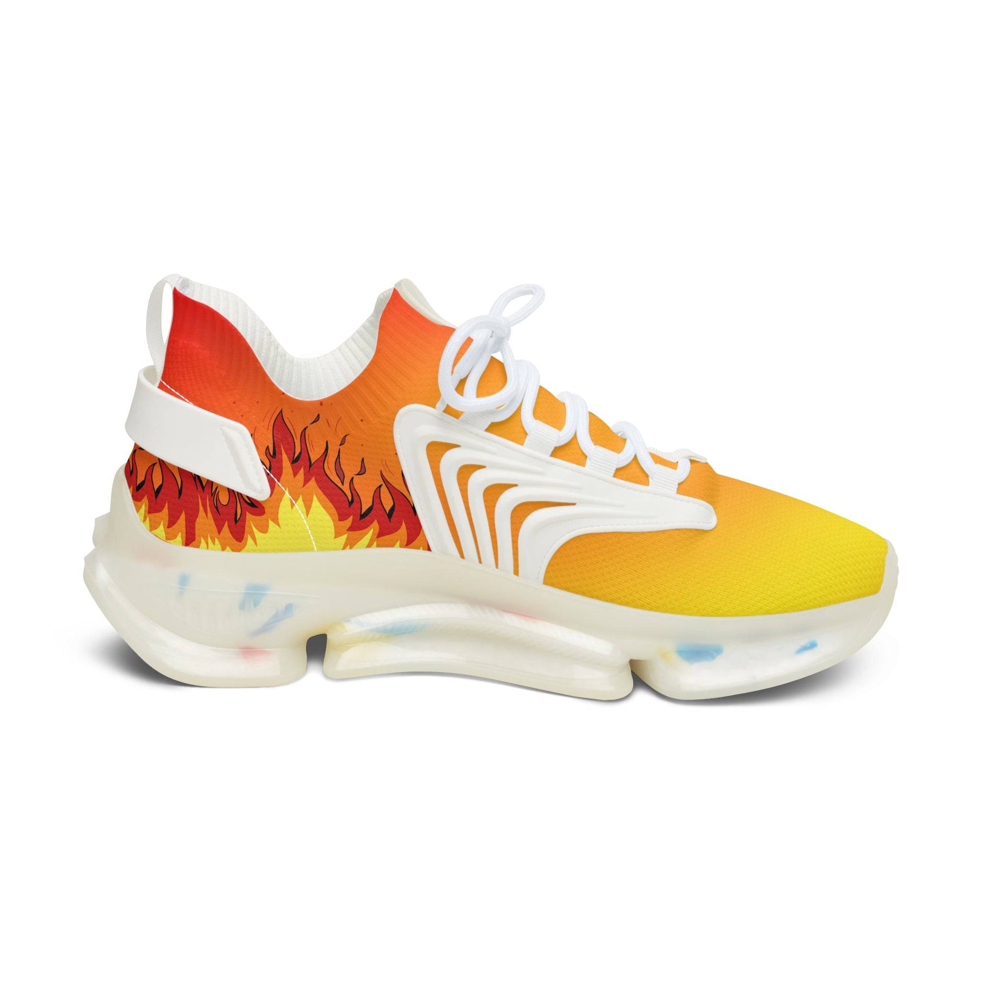 Womens Mesh Sneakers with Fire Flame Print, Breathable Lace Up Canvas Shoes for Athletic and Casual Style - Printspirationz
