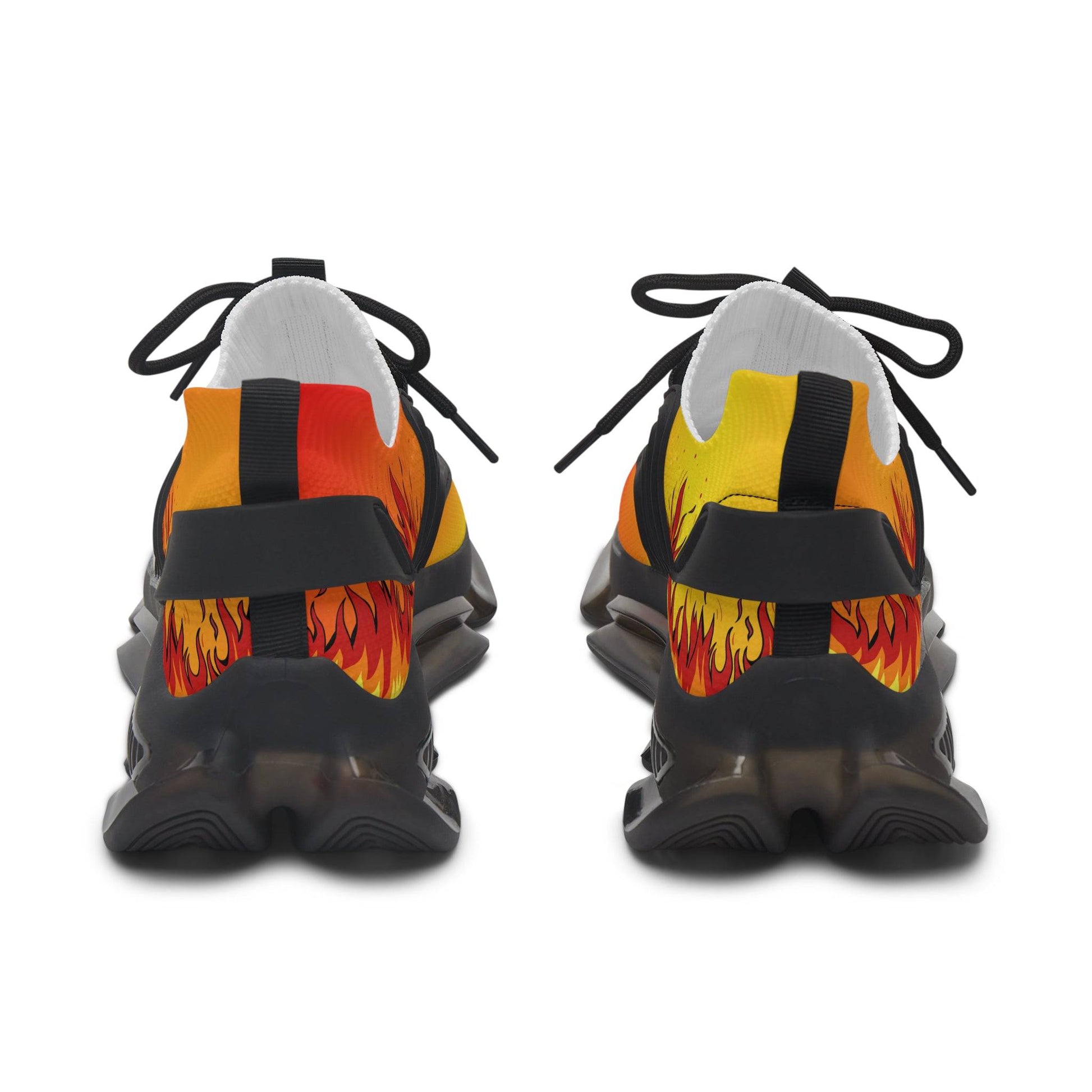 Womens Mesh Sneakers with Fire Flame Print, Breathable Lace Up Canvas Shoes for Athletic and Casual Style - Printspirationz