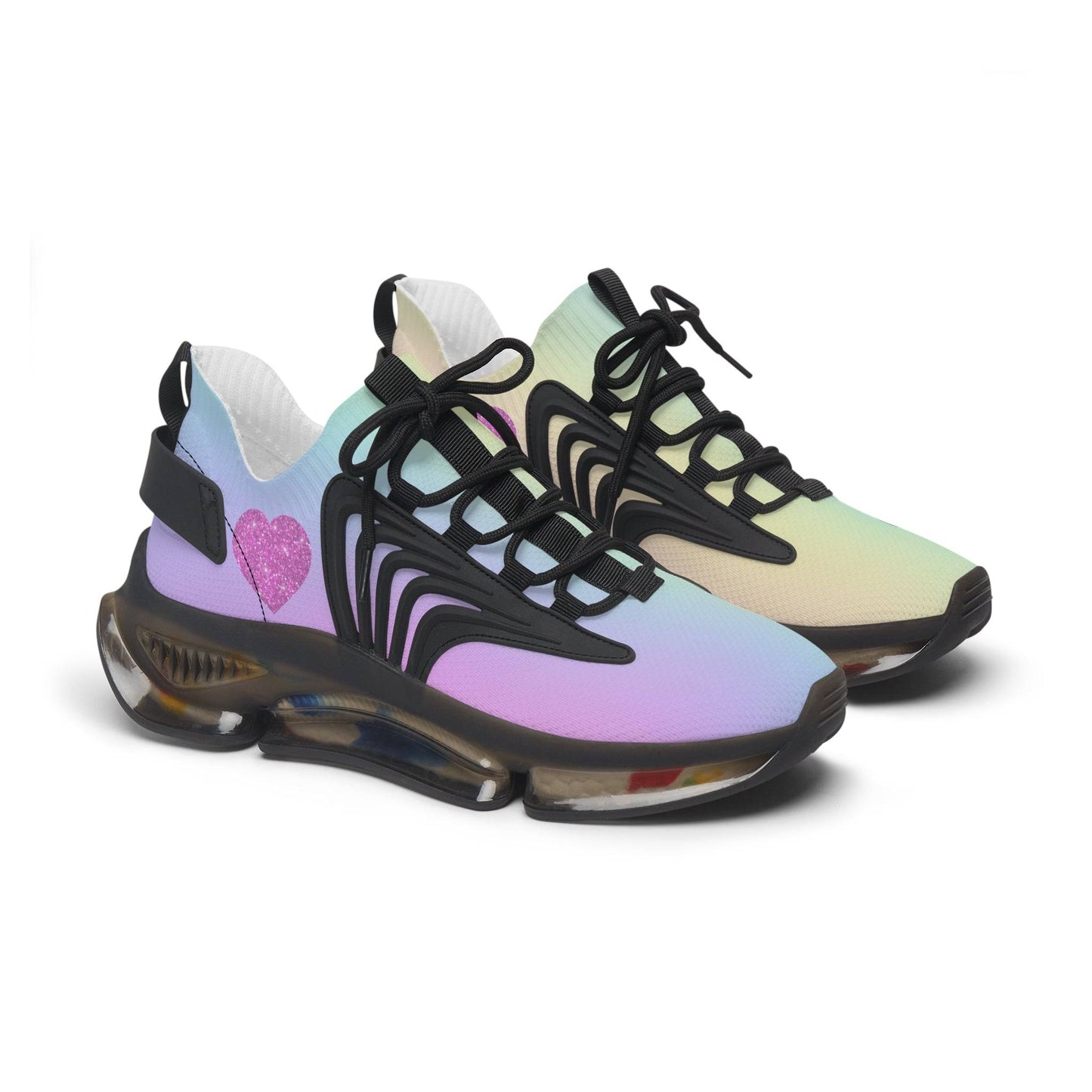 Womens Mesh Sneakers with Pastel Rainbow Gradient Design, Breathable Lace Up Canvas Shoes for Colorful Casual Style - Printspirationz
