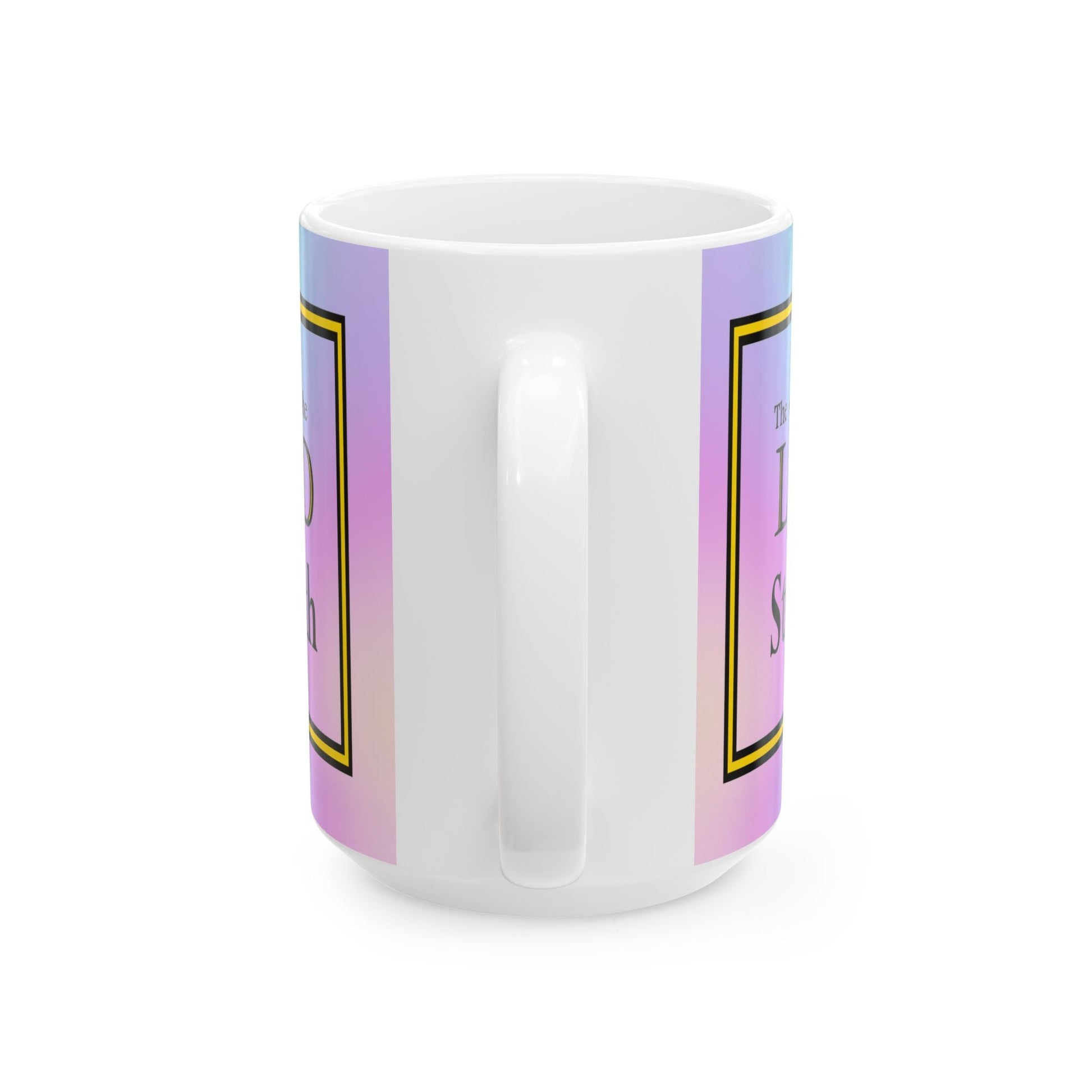 Colorful ceramic coffee mug with inspirational Bible verse and rainbow background, 11oz or 15oz, durable and dishwasher-safe Christian gift