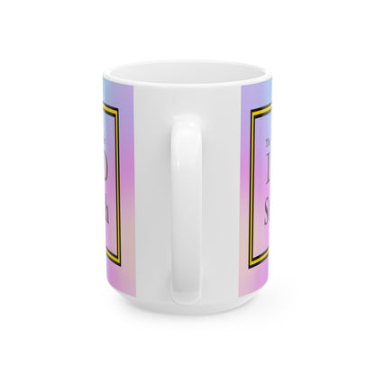 Colorful ceramic coffee mug with inspirational Bible verse and rainbow background, 11oz or 15oz, durable and dishwasher-safe Christian gift