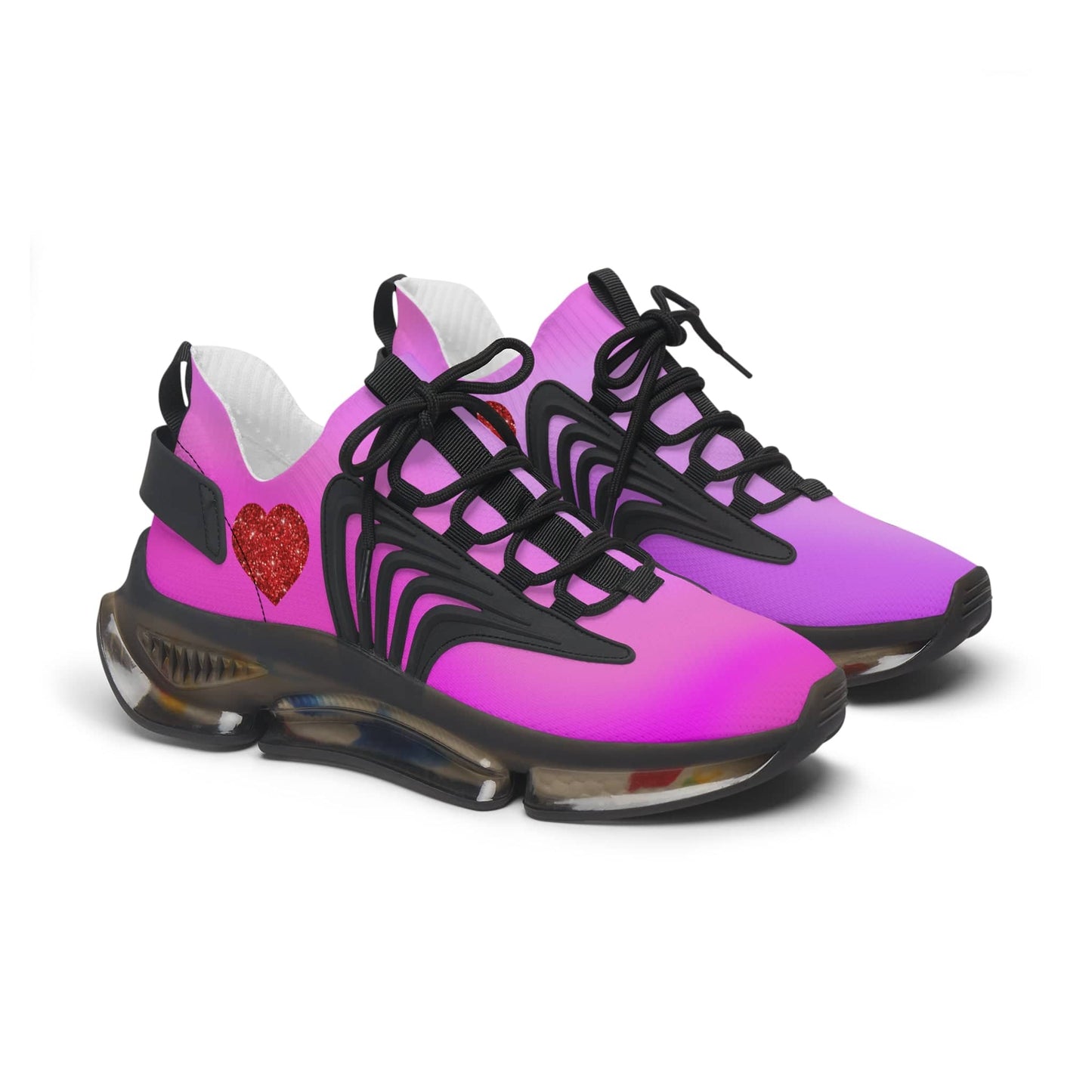 Womens Mesh Sneakers with Pink Gradient Design, Breathable Lace Up Canvas Shoes for Stylish Casual Wear - Printspirationz