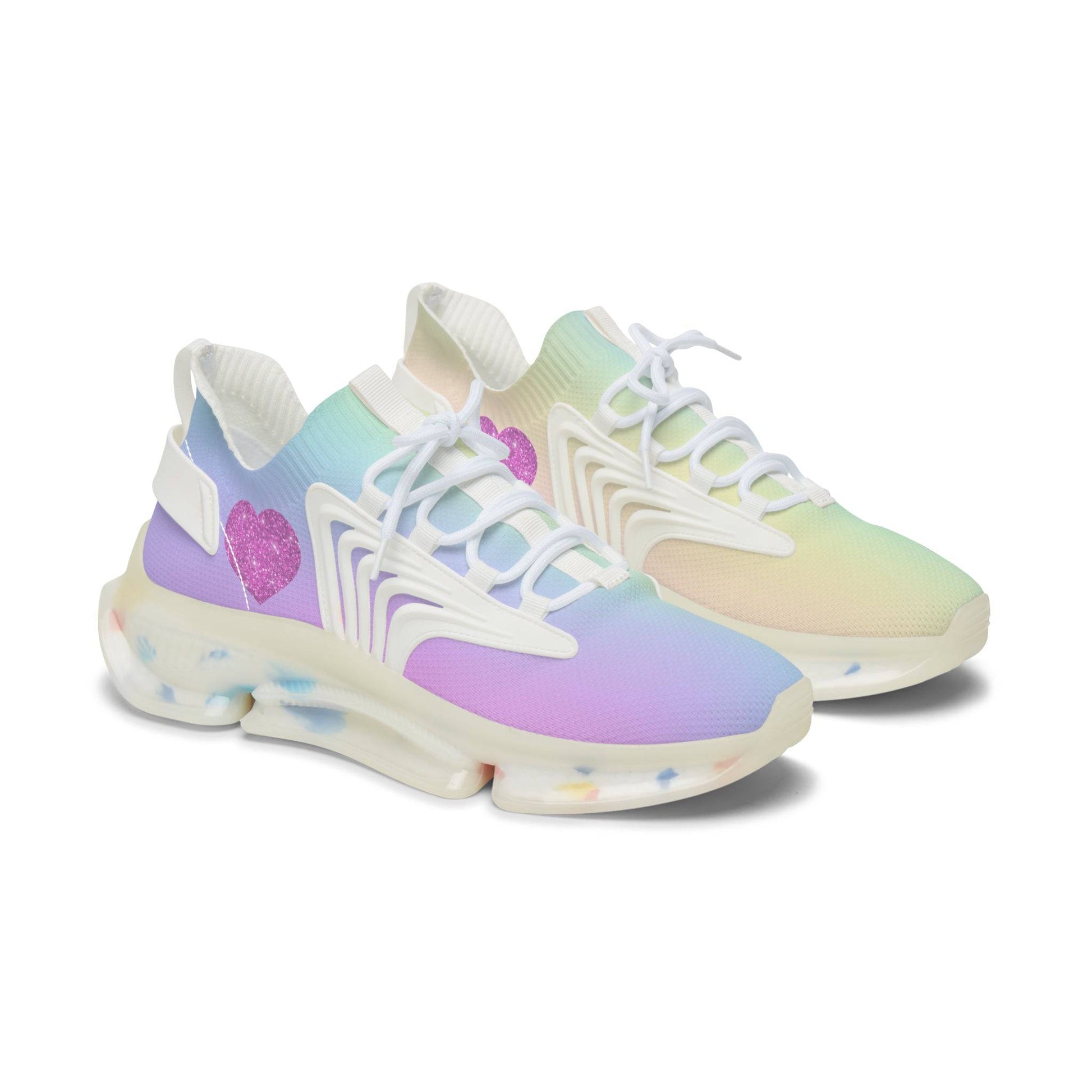 Womens Mesh Sneakers with Pastel Rainbow Gradient Design, Breathable Lace Up Canvas Shoes for Colorful Casual Style - Printspirationz