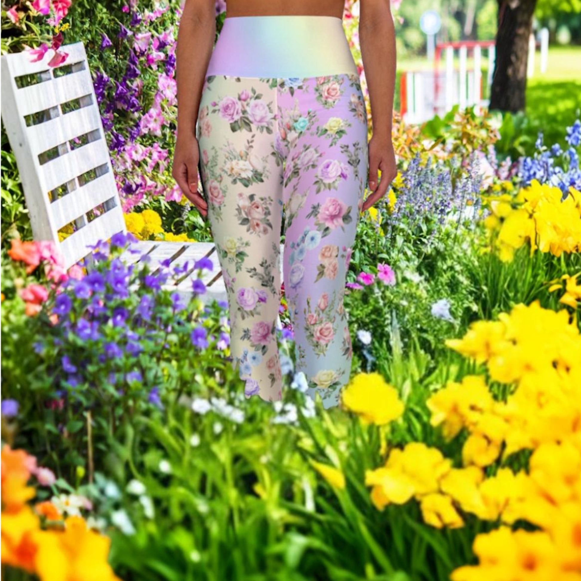 High Waist Leggings - Skinny Fit Yoga Pants - Floral Print - Printspirationz