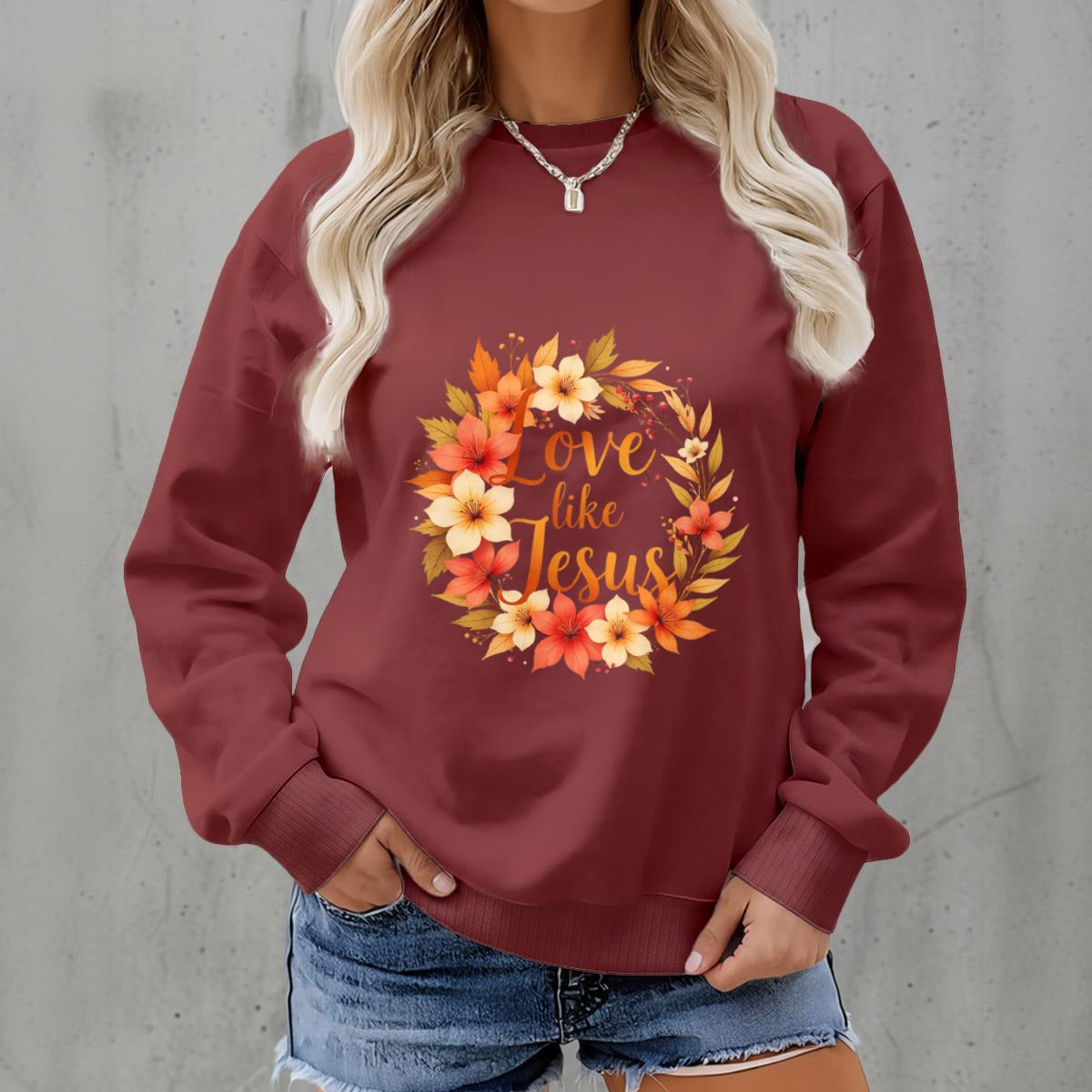 Love Like Jesus Sweatshirt: Autumn Floral Christian Fleece Crewneck