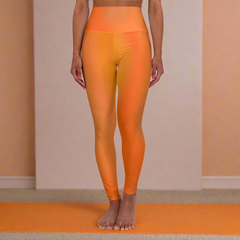 High Waist Yoga Leggings Vibrant Gradient Colored - Orange