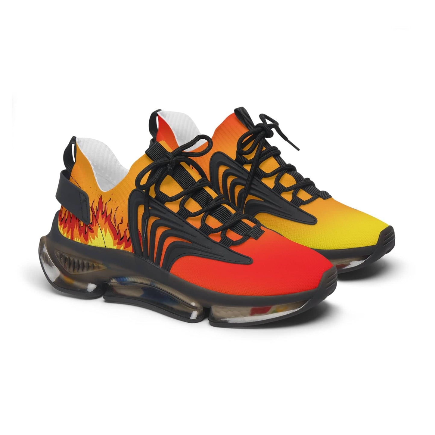 Womens Mesh Sneakers with Fire Flame Print, Breathable Lace Up Canvas Shoes for Athletic and Casual Style - Printspirationz