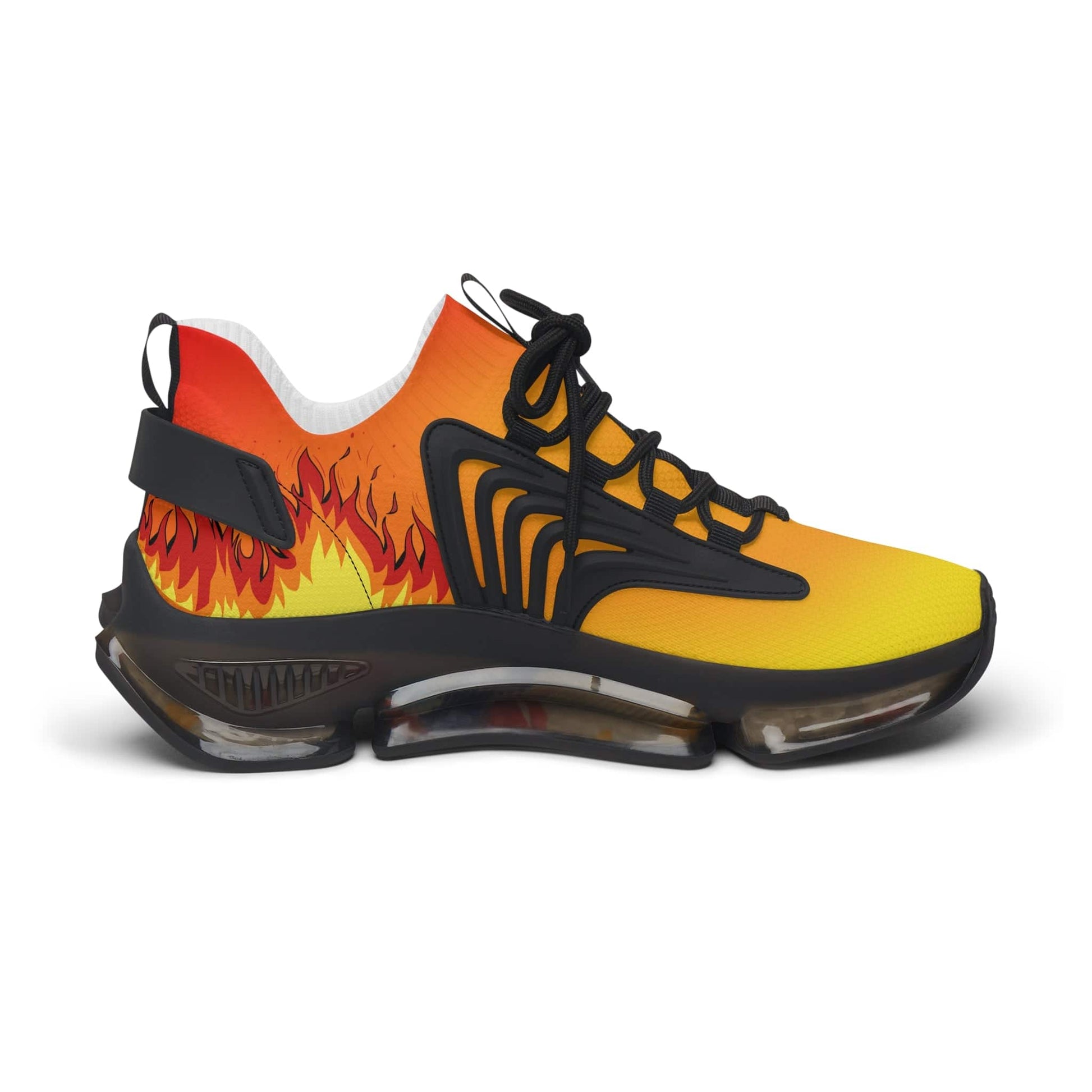 Womens Mesh Sneakers with Fire Flame Print, Breathable Lace Up Canvas Shoes for Athletic and Casual Style - Printspirationz