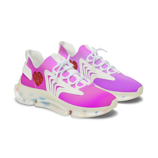 Womens Mesh Sneakers with Pink Gradient Design, Breathable Lace Up Canvas Shoes for Stylish Casual Wear - Printspirationz