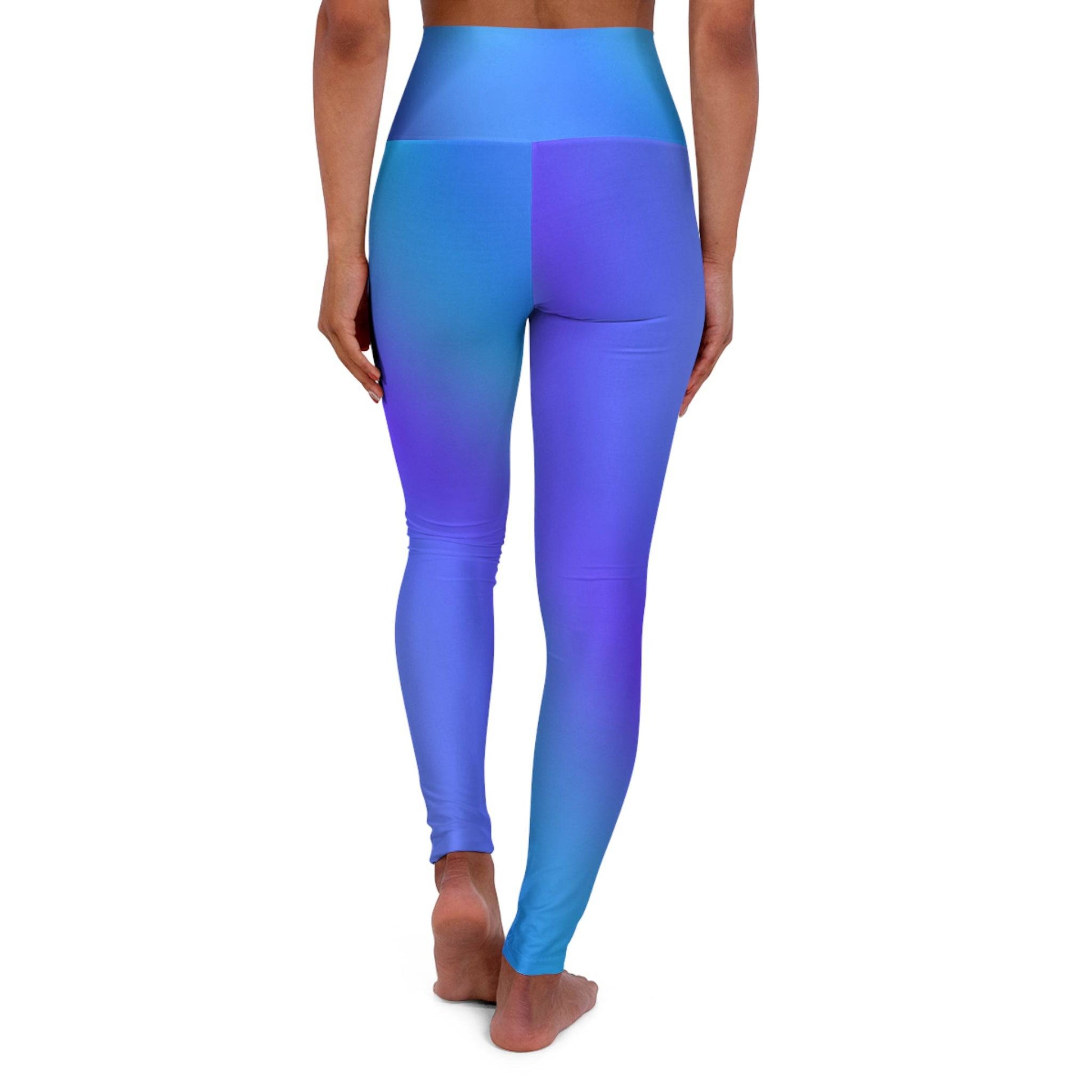 High Waist Yoga Leggings Vibrant Gradient Colored - Blue - Printspirationz