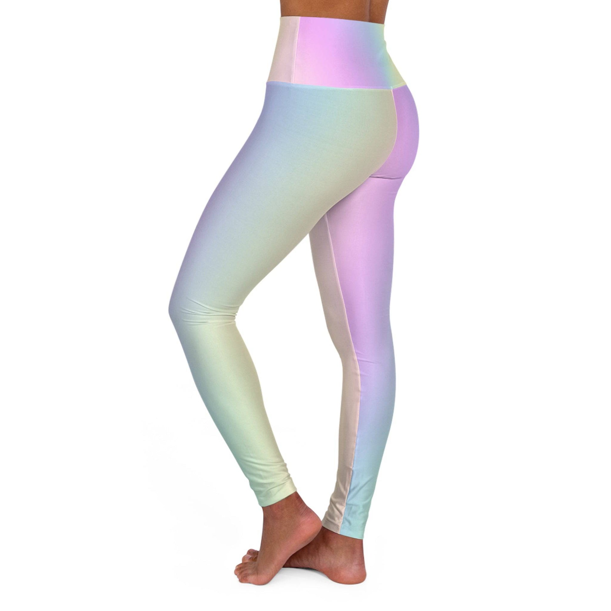 High Waist Yoga Leggings Vibrant Gradient Colored - Pastel Rainbow - Printspirationz