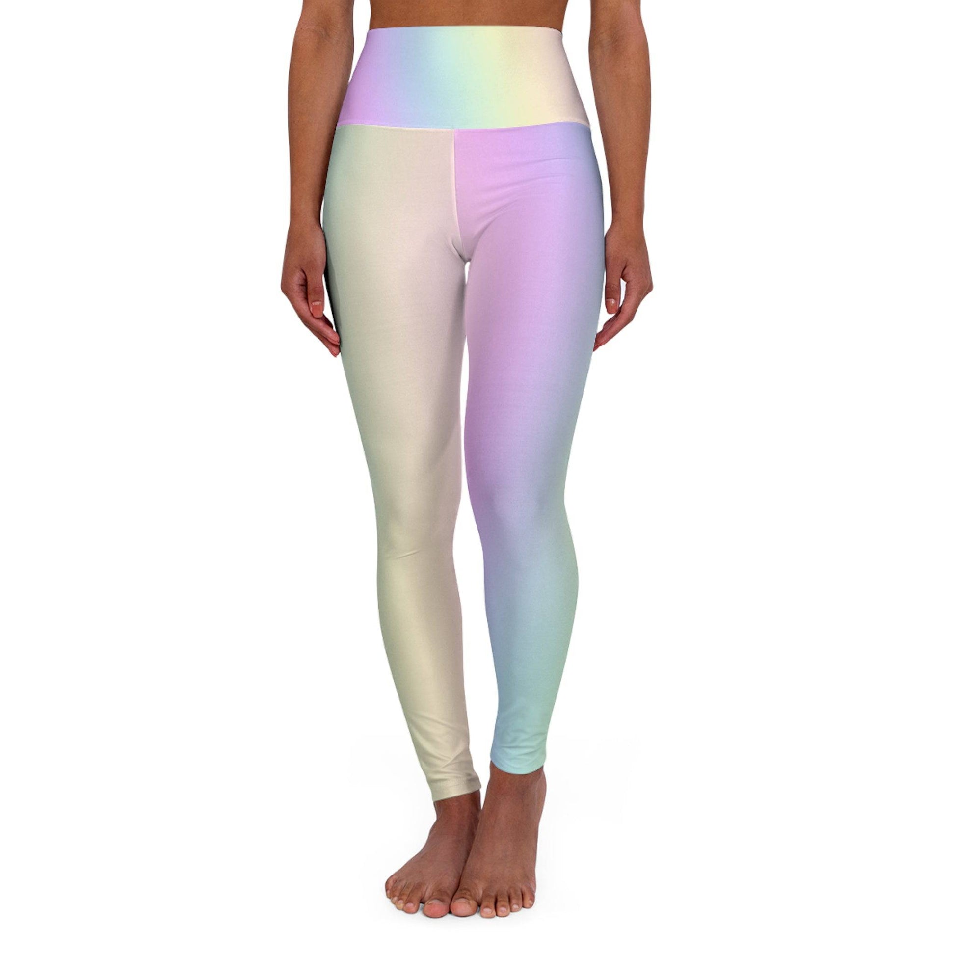 High Waist Yoga Leggings Vibrant Gradient Colored - Pastel Rainbow - Printspirationz