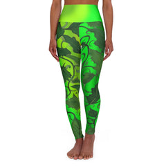 High Waist Leggings with Green Leaves - Nature Inspired Yoga Pants