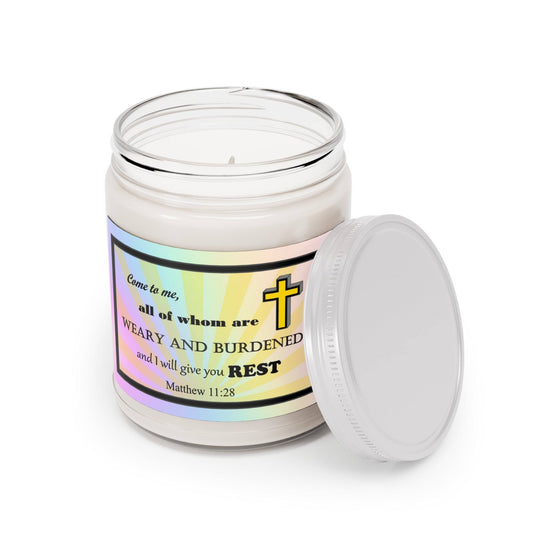 Aromatherapy Candles Biblical Quotes - Vibrant Rainbow Label - Assorted Scents Lid Off- Printspirationz