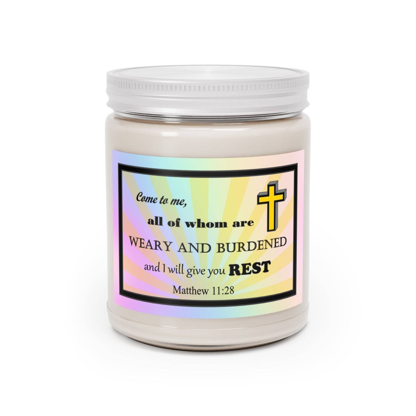 Aromatherapy Candles Biblical Quotes - Vibrant Rainbow Label - Assorted Scents Lid On- Printspirationz