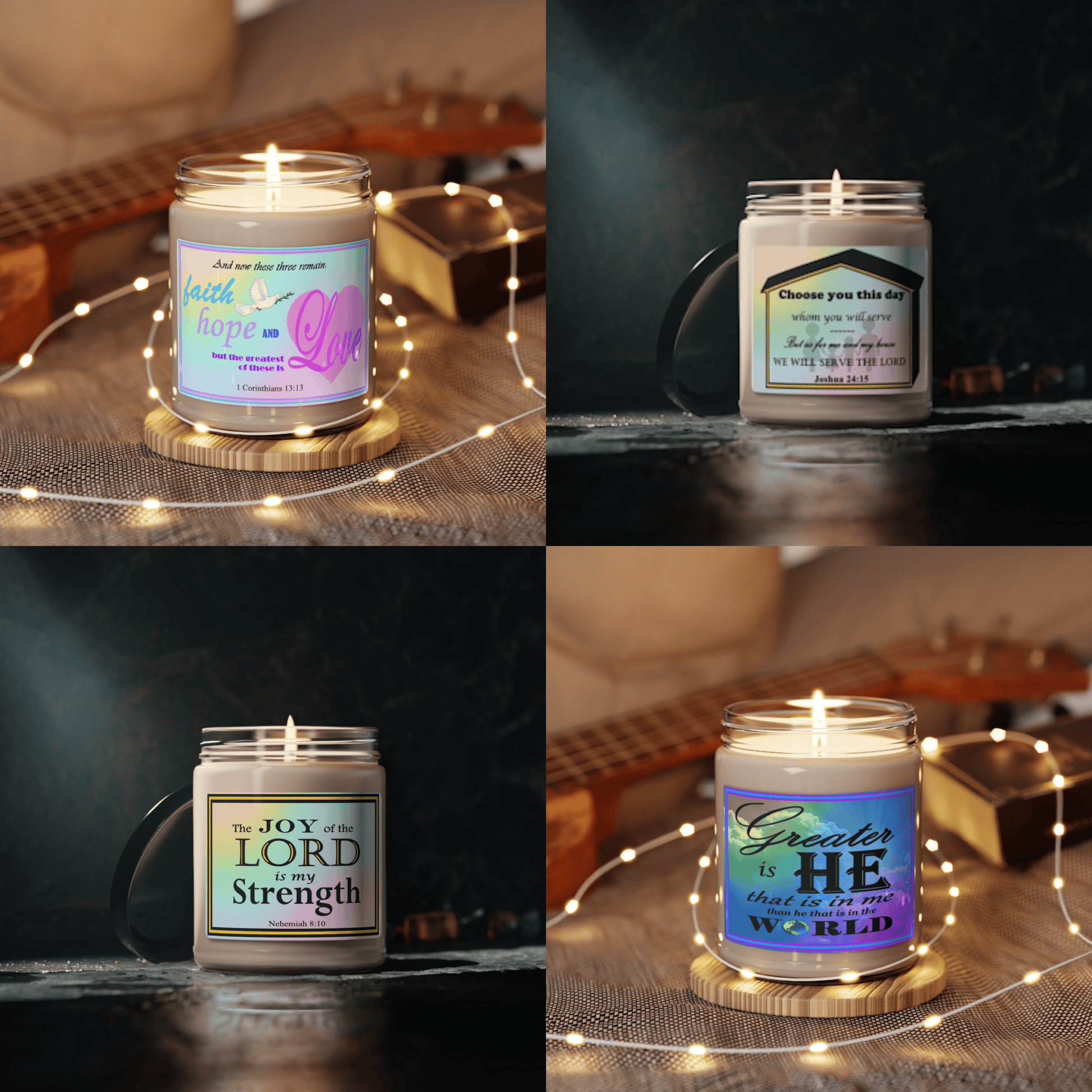 Aromatherapy Candles Biblical Quotes - Rainbow Label - Assorted Scents Multiple Settings - Printspirationz