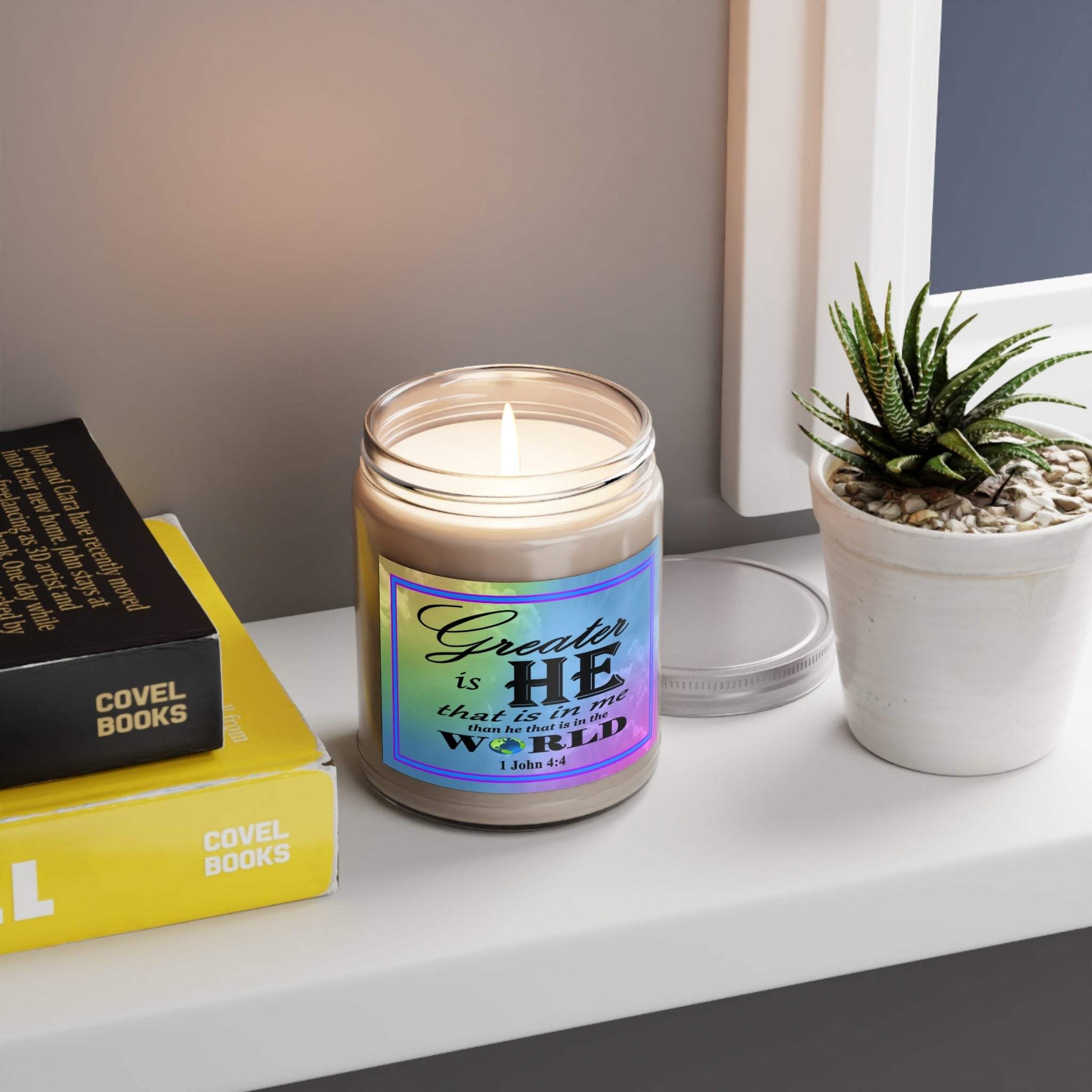Aromatherapy Candles Biblical Quotes - Vibrant Rainbow Label - Assorted Scents On a Shelf- Printspirationz