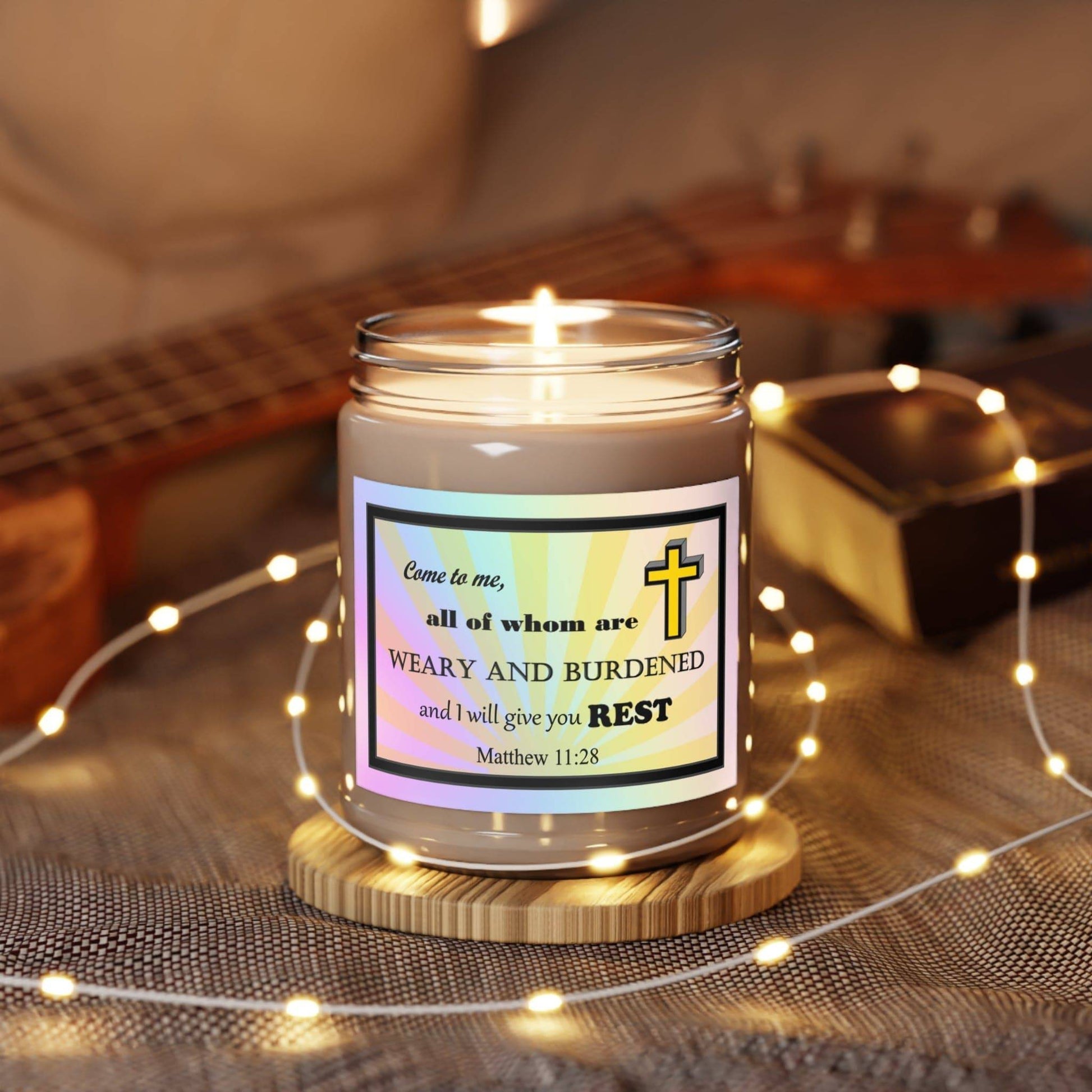 Aromatherapy Candles Biblical Quotes - Vibrant Rainbow Label - Assorted Scents with Lights - Printspirationz