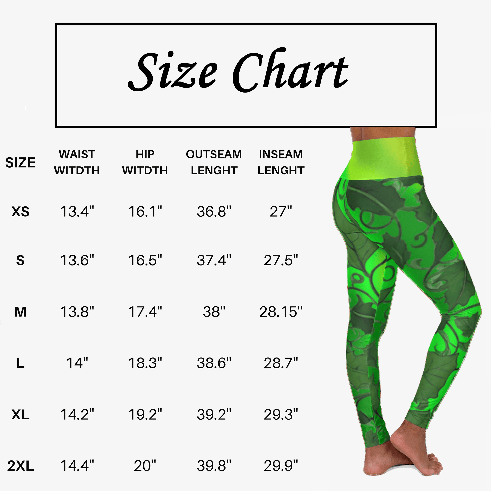 High Waist Leggings with Green Leaves - Nature Inspired Yoga Pants - Printspirationz