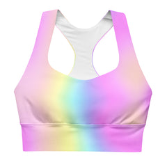 Pastel Rainbow Recycled Longline Sports Workout Bra - Cute, Bright, Colorful Comfortable Activewear for Yoga Fitness - Beautiful Stylish Athleisure