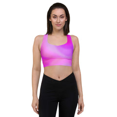 Pink Gradient Recycled Longline Sports Bra, Workout Fitness Yoga Pilates Activewear, Ombre Athletic Bralette, Stretchy Gym Training Top