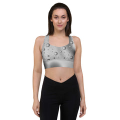 Grey Bubbles Recycled Longline Sports Bra on Gradient Background - Athletic Fitness Fashion Essential Bra, Women's Activewear, Gym Essential